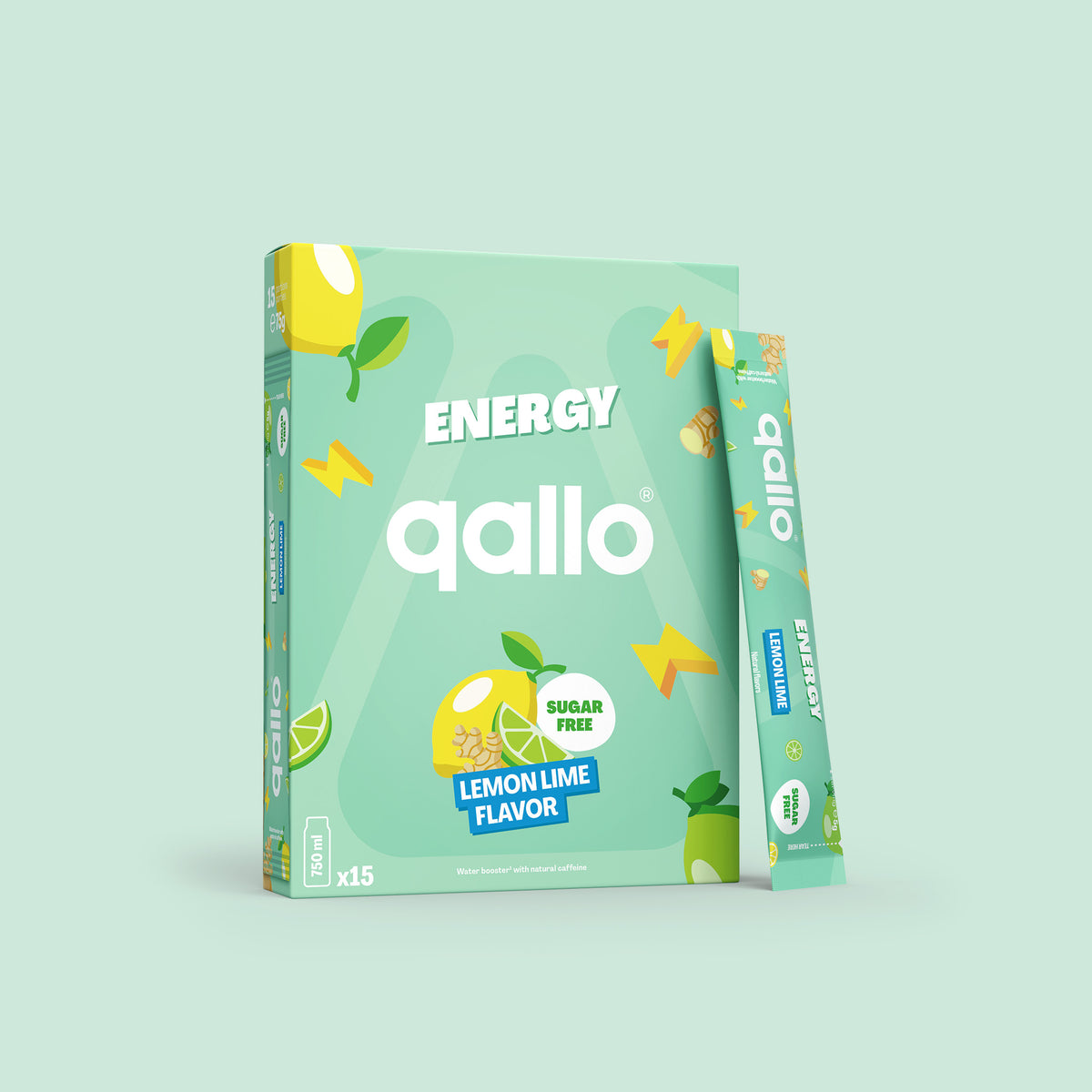 Qallo Energy Lemon Lime sachets, box of 15 sachets