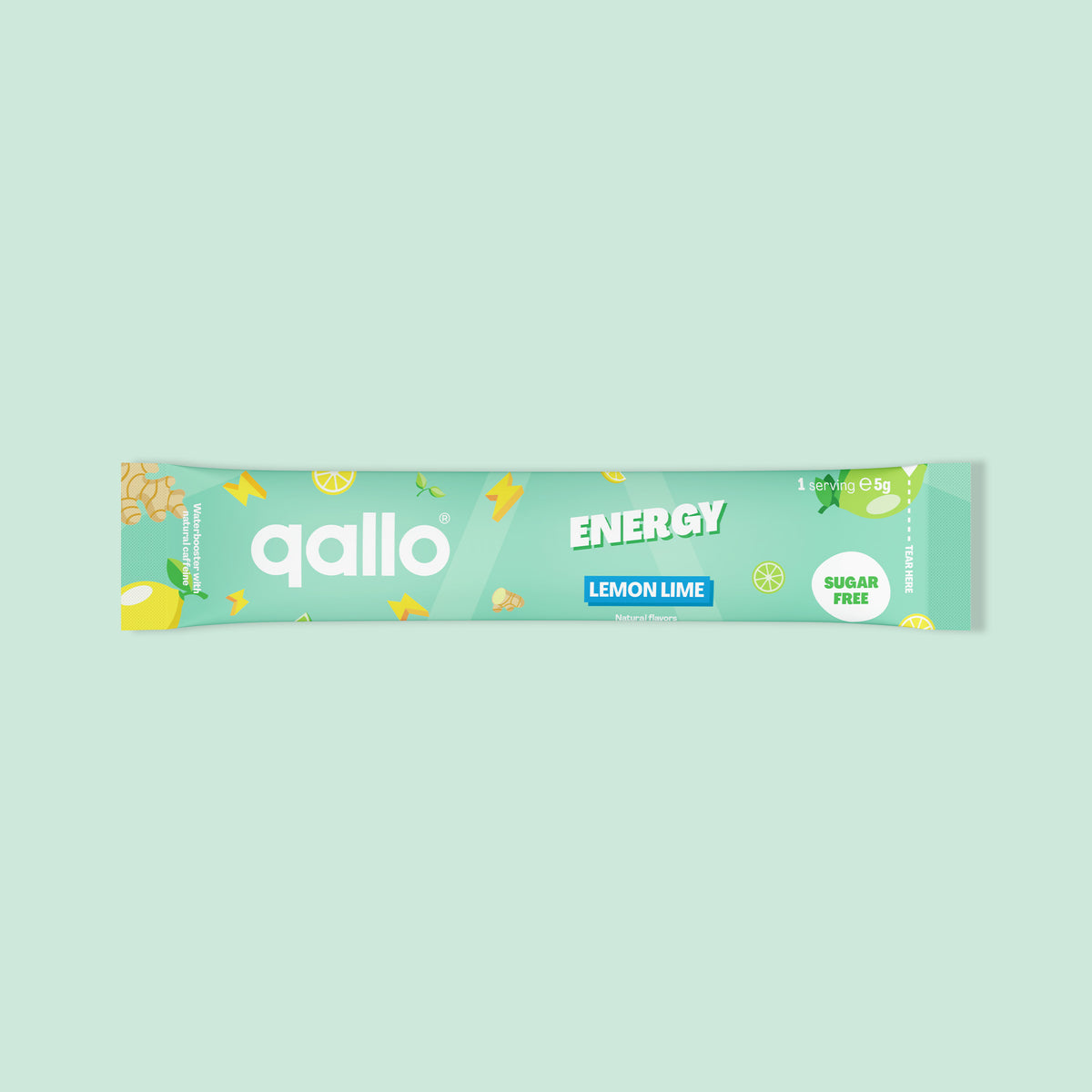 Qallo Energy Lemon Lime sachets, single sachet