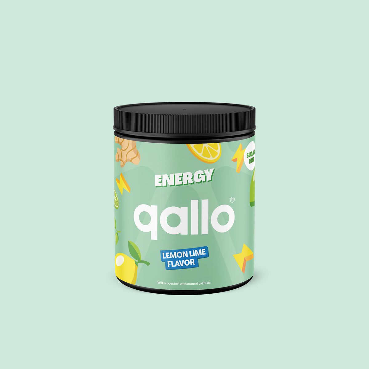 Qallo Energy Lemon Lime tub, 30 portions, front