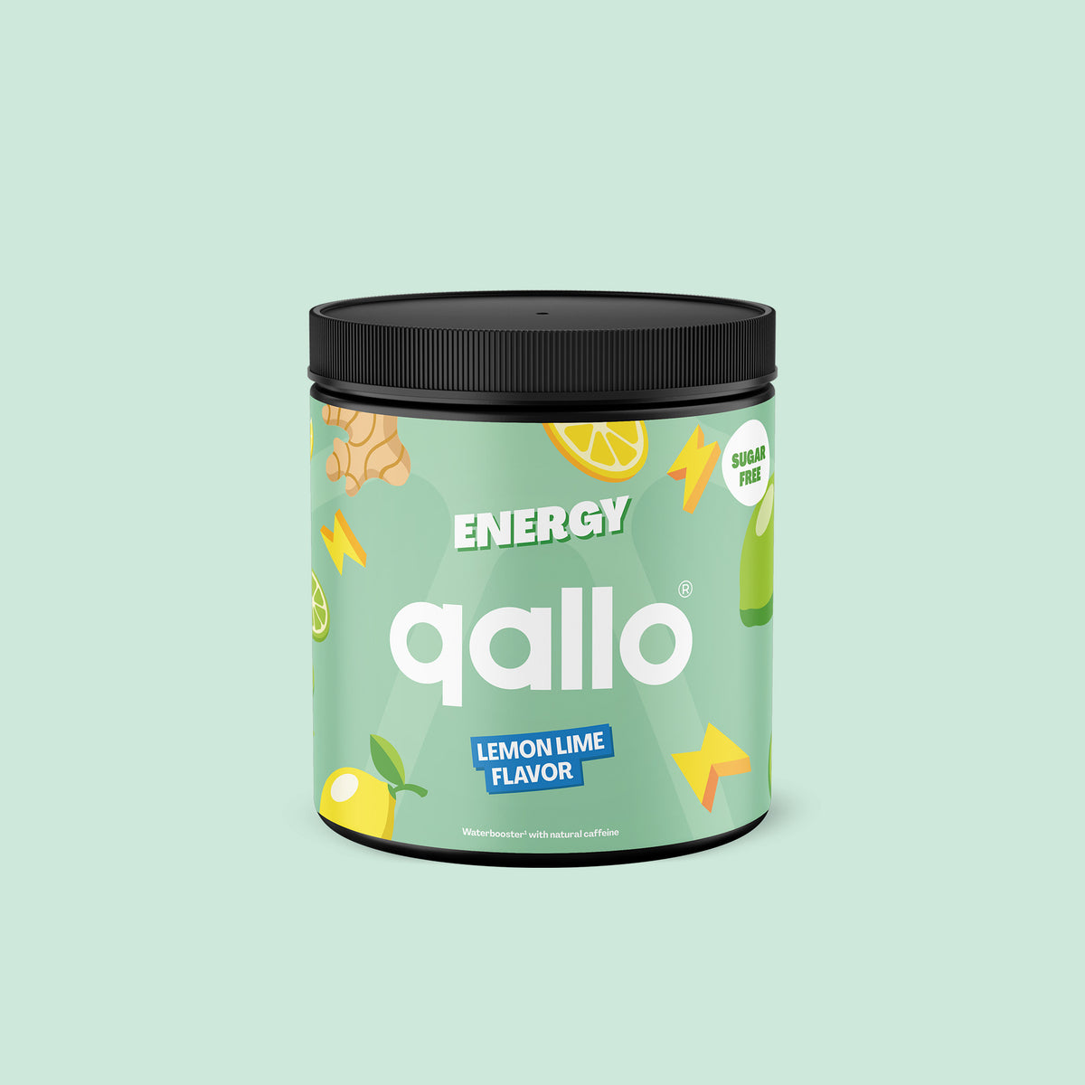 Qallo Energy Lemon Lime tub, 60 portions, front