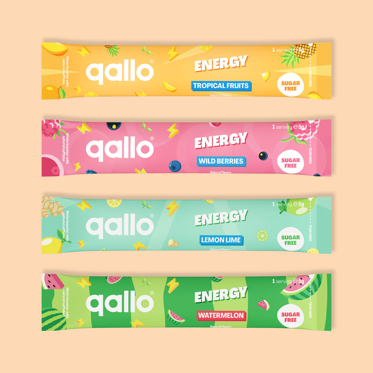 Qallo Energy Starter Pack, all sachets