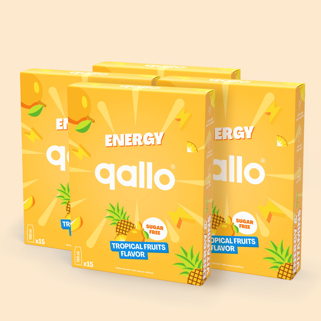 Qallo Energy Tropical Fruits sachets, 4 boxes with 60 sachets in total