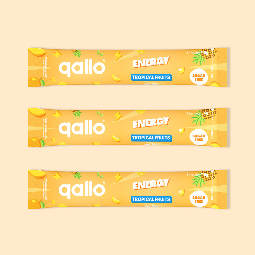 Qallo Energy Tropical Fruits sachets, three sachets