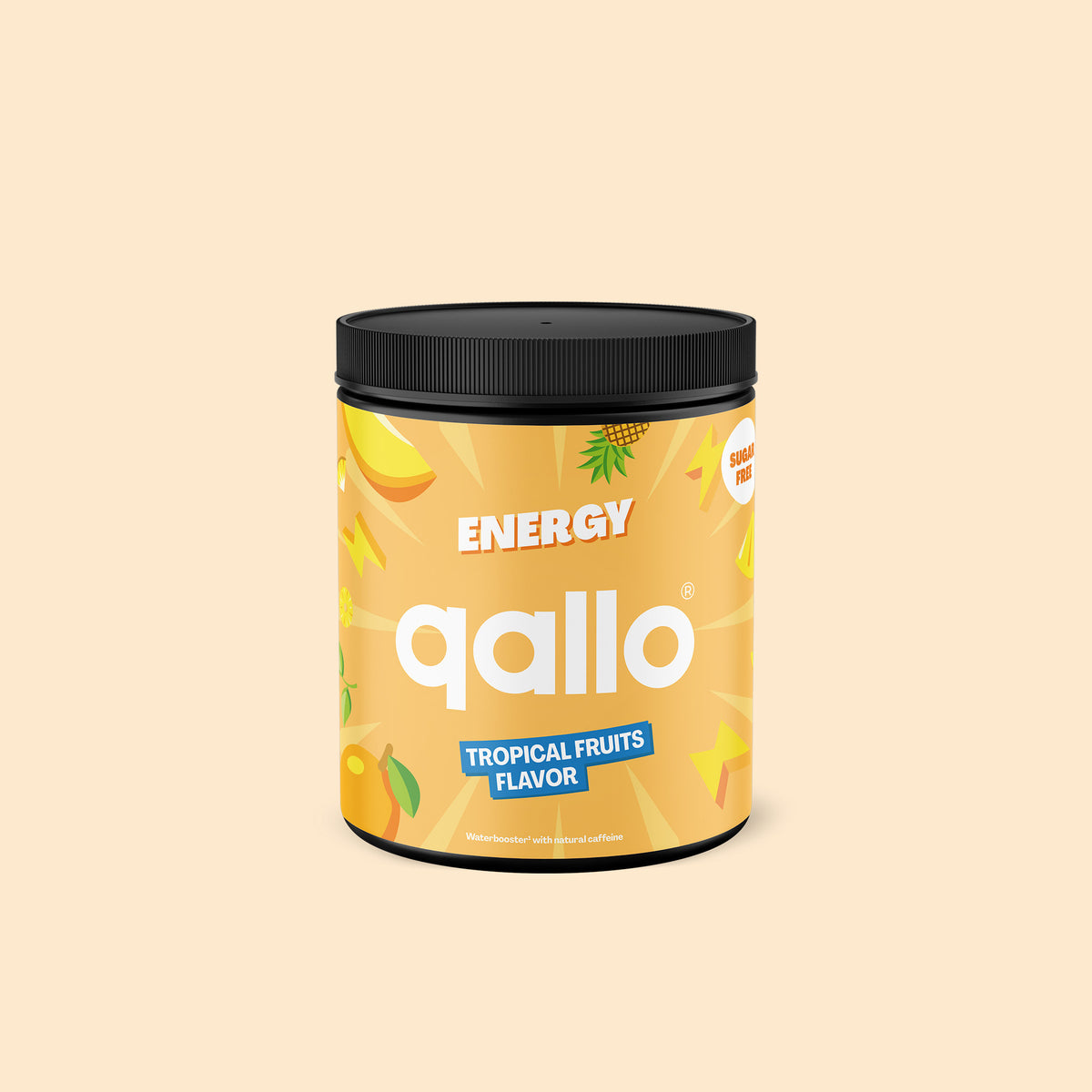 Qallo Energy Tropical Fruits tub, 30 portions, front