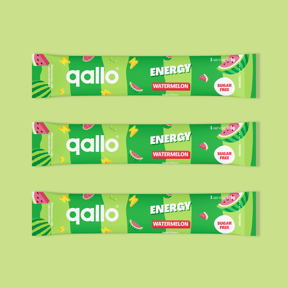 Qallo Energy Watermelon sachets, three sachets