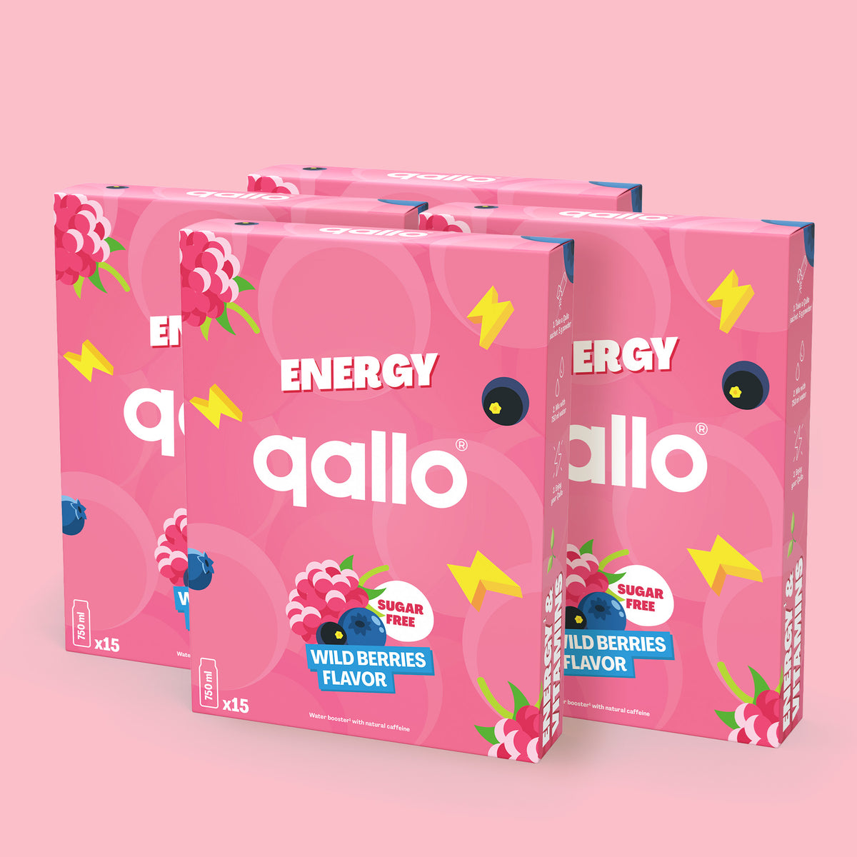 Qallo Energy Wild Berries sachets, 4 boxes with 60 sachets in total