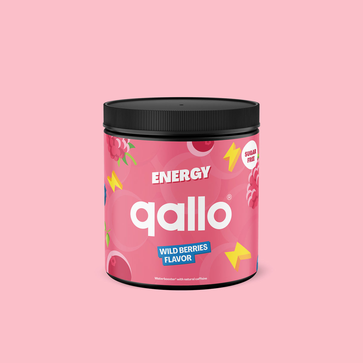 Qallo Energy Wild Berries tub, 60 portions, front