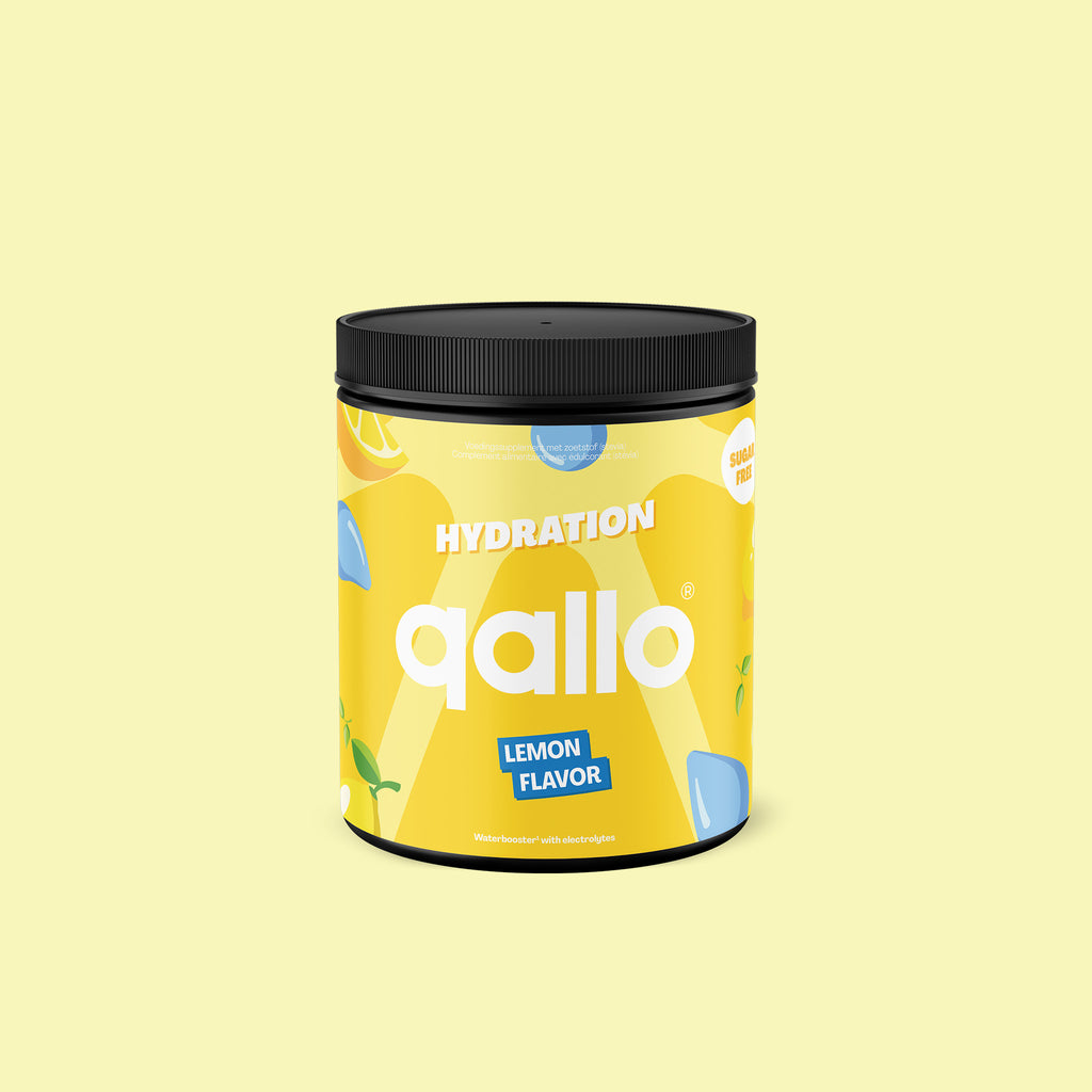 Qallo Hydration Lemon tub, 30 portions, front