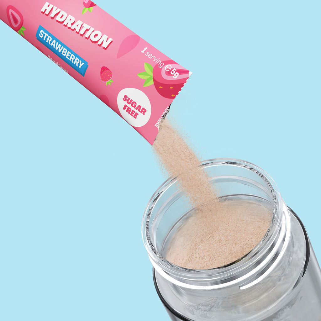 Qallo Hydration Starter Pack: sachet poured into a bottle
