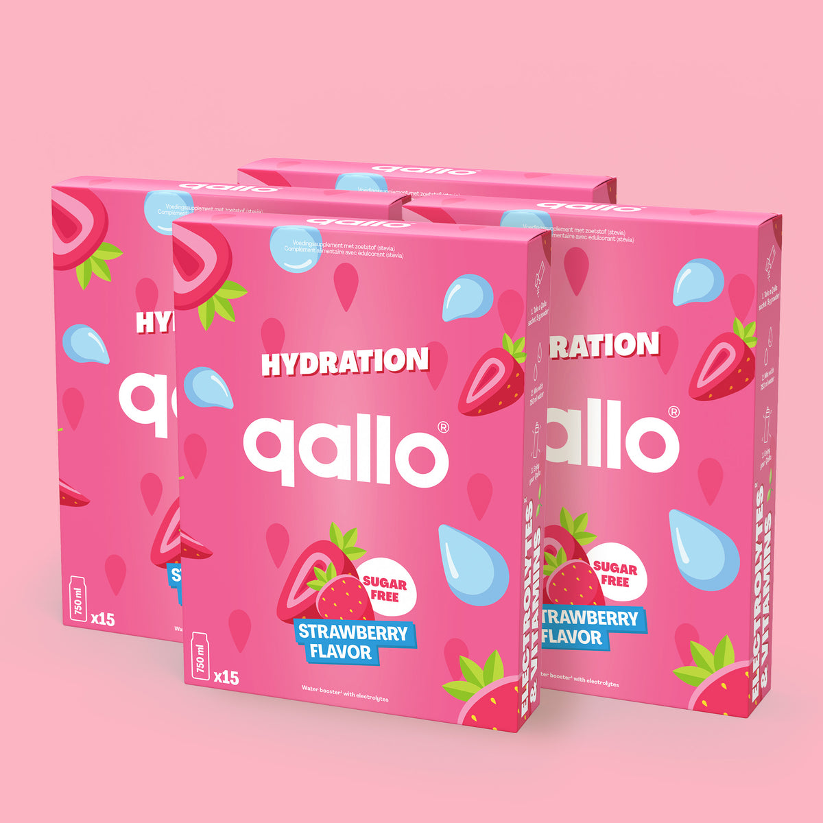 Qallo Hydration Strawberry sachets, 4 boxes with 60 sachets in total