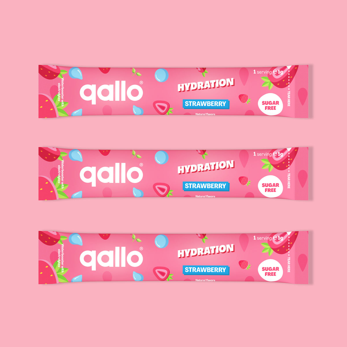 Qallo Hydration Strawberry sachets, three sachets