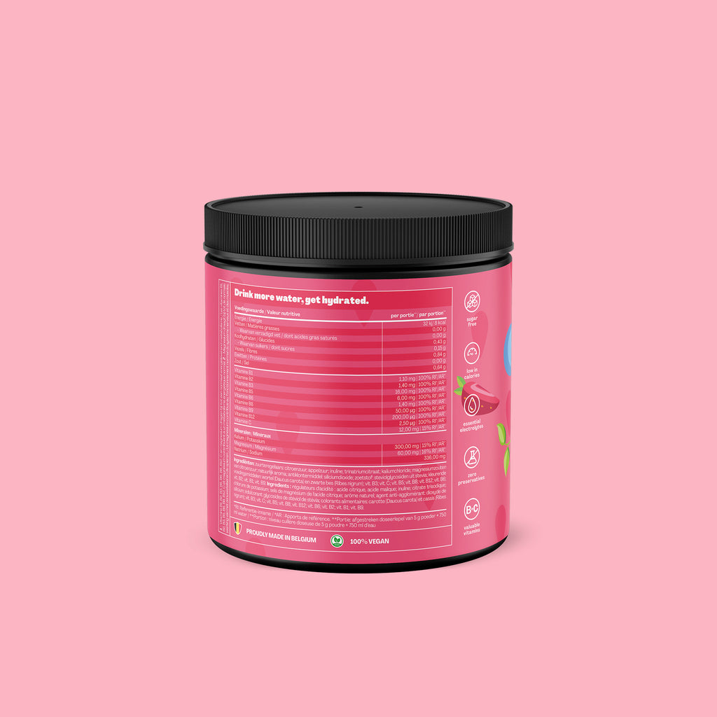 Qallo Hydration Strawberry tub, back with nutrition information