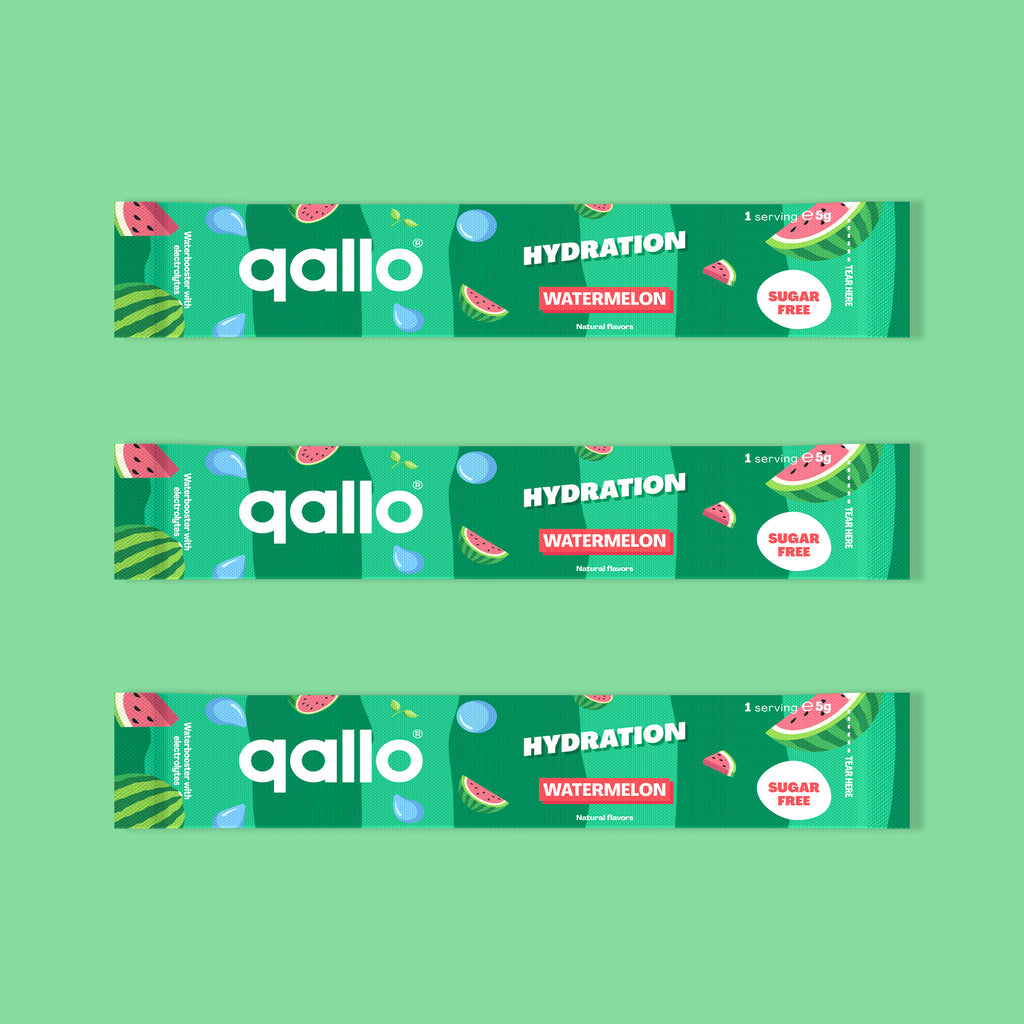 Qallo Hydration Watermelon sachets, three sachets