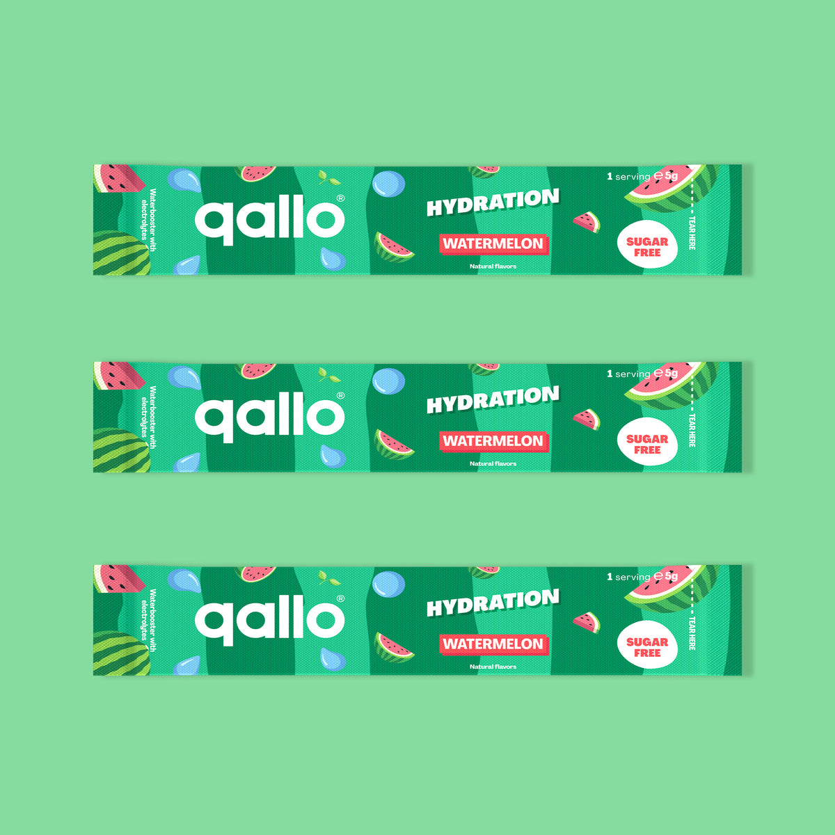 Qallo Hydration Watermelon sachets, three sachets