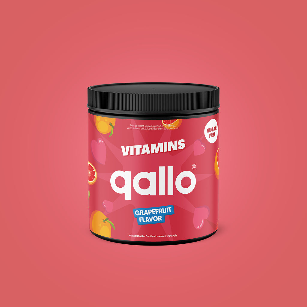 Qallo Vitamins Grapefruit tub, 60 portions, front