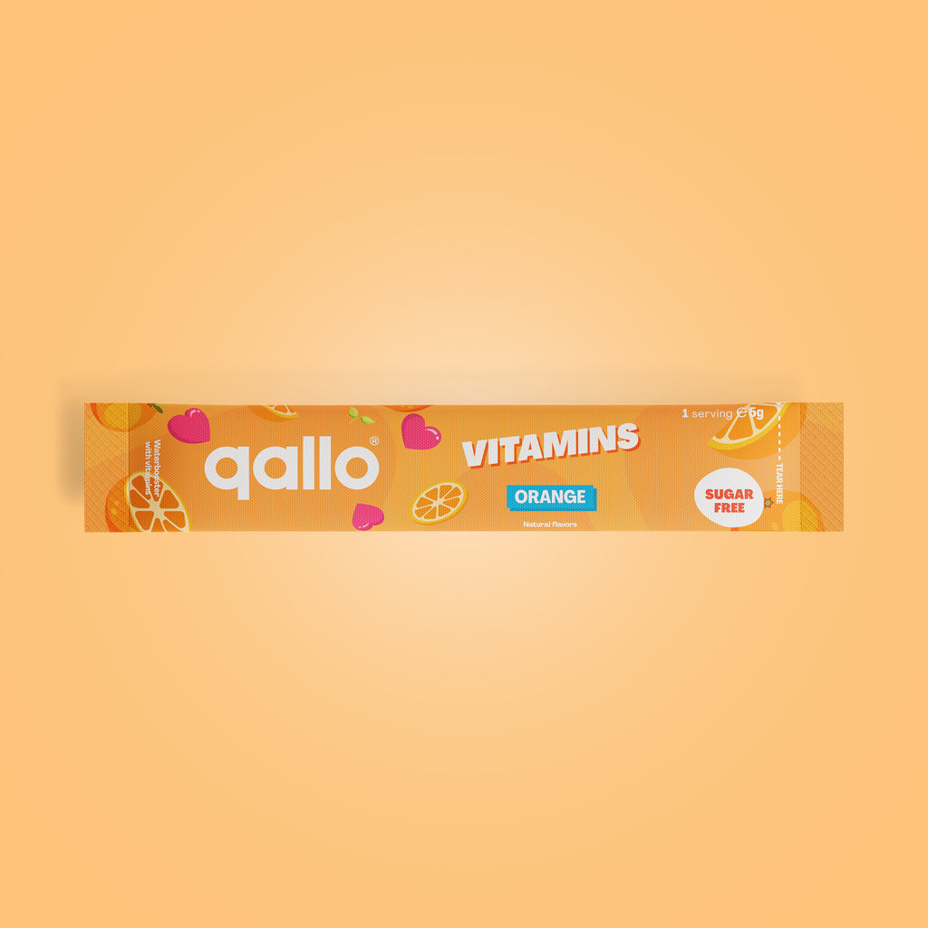 Qallo Vitamins Orange sachets, single sachet