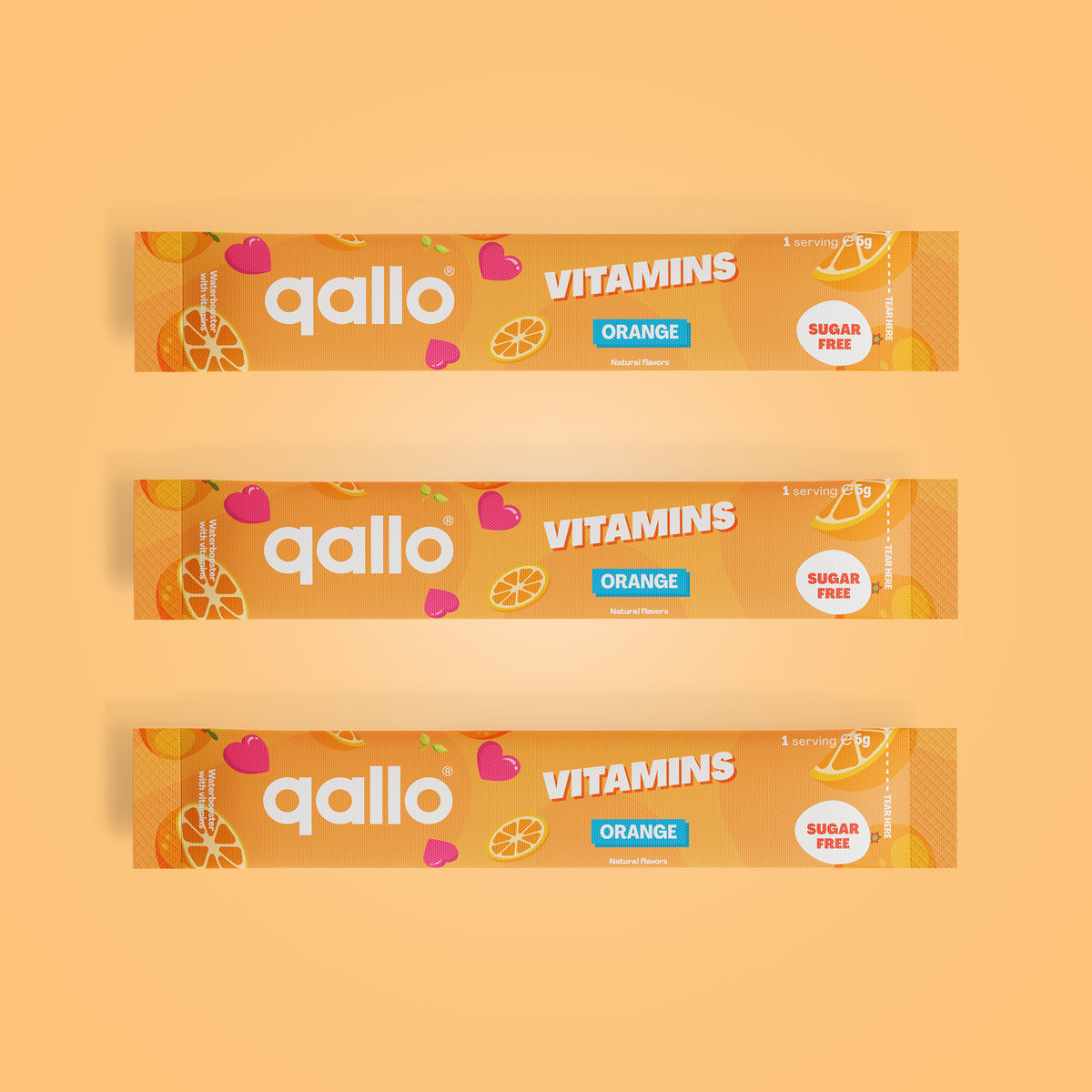Qallo Vitamins Orange sachets, three sachets
