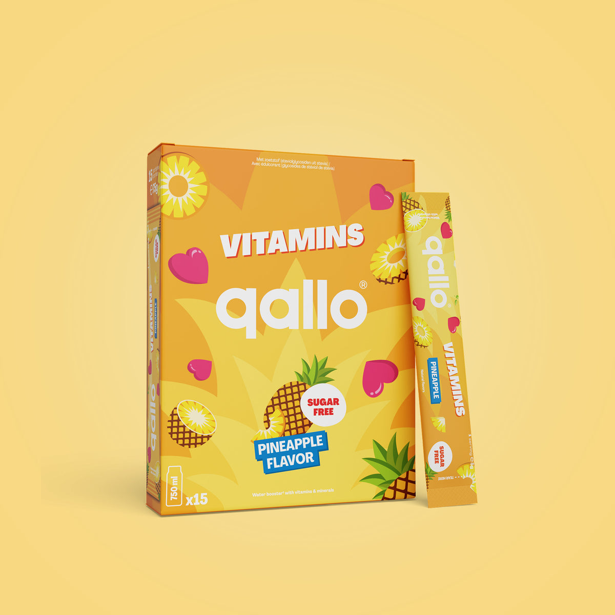 Qallo Vitamins Pineapple sachets, box of 15 sachets