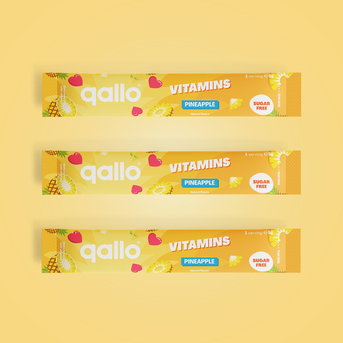 Qallo Vitamins Pineapple sachets, three sachets