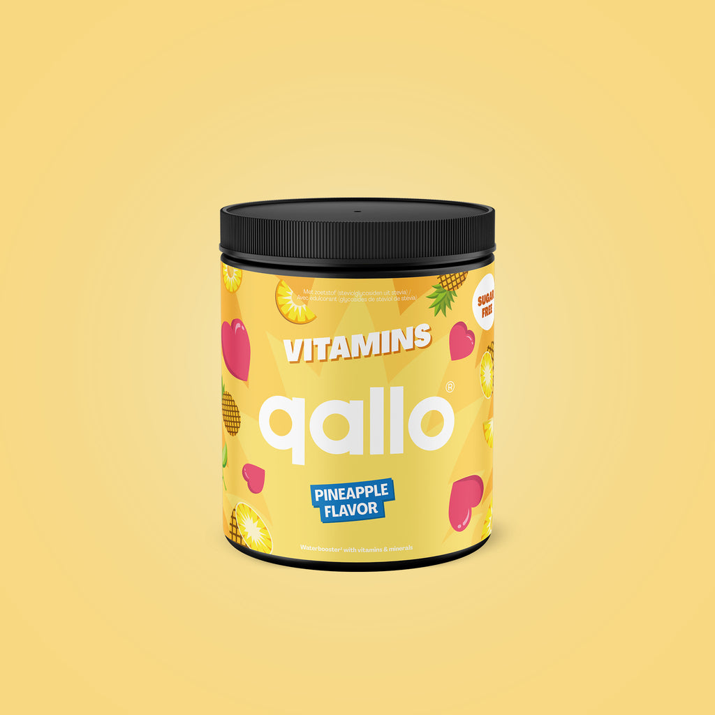 Qallo Vitamins Pineapple tub, 30 portions, front