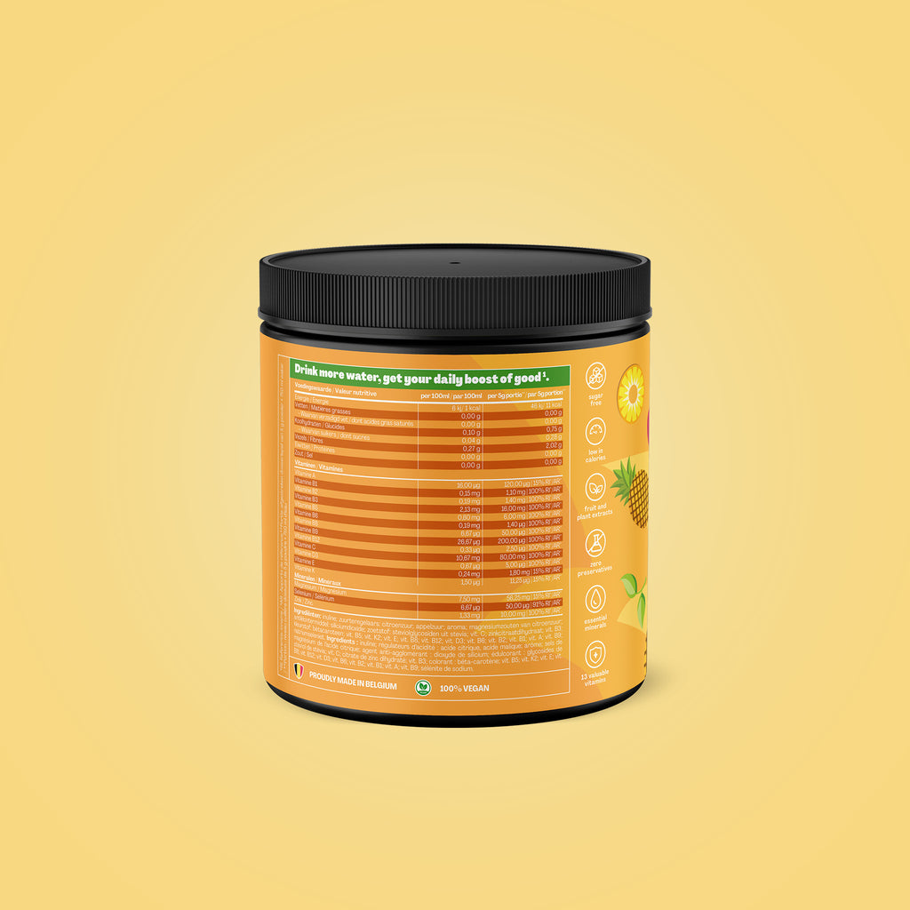 Qallo Vitamins Pineapple tub, back with nutrition information