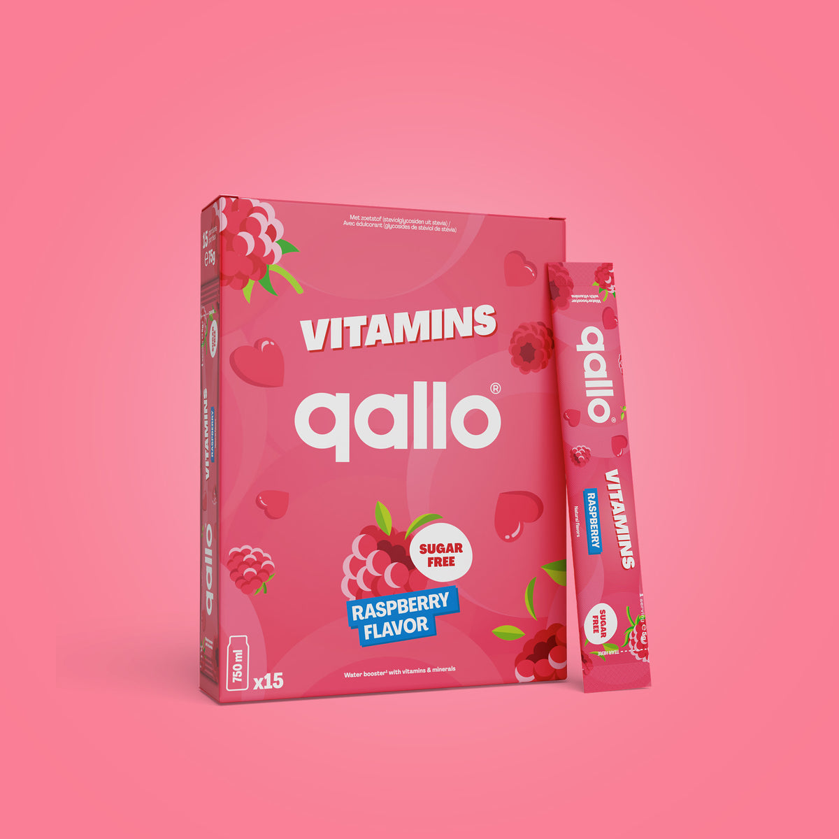 Qallo Vitamins Raspberry sachets, box of 15 sachets