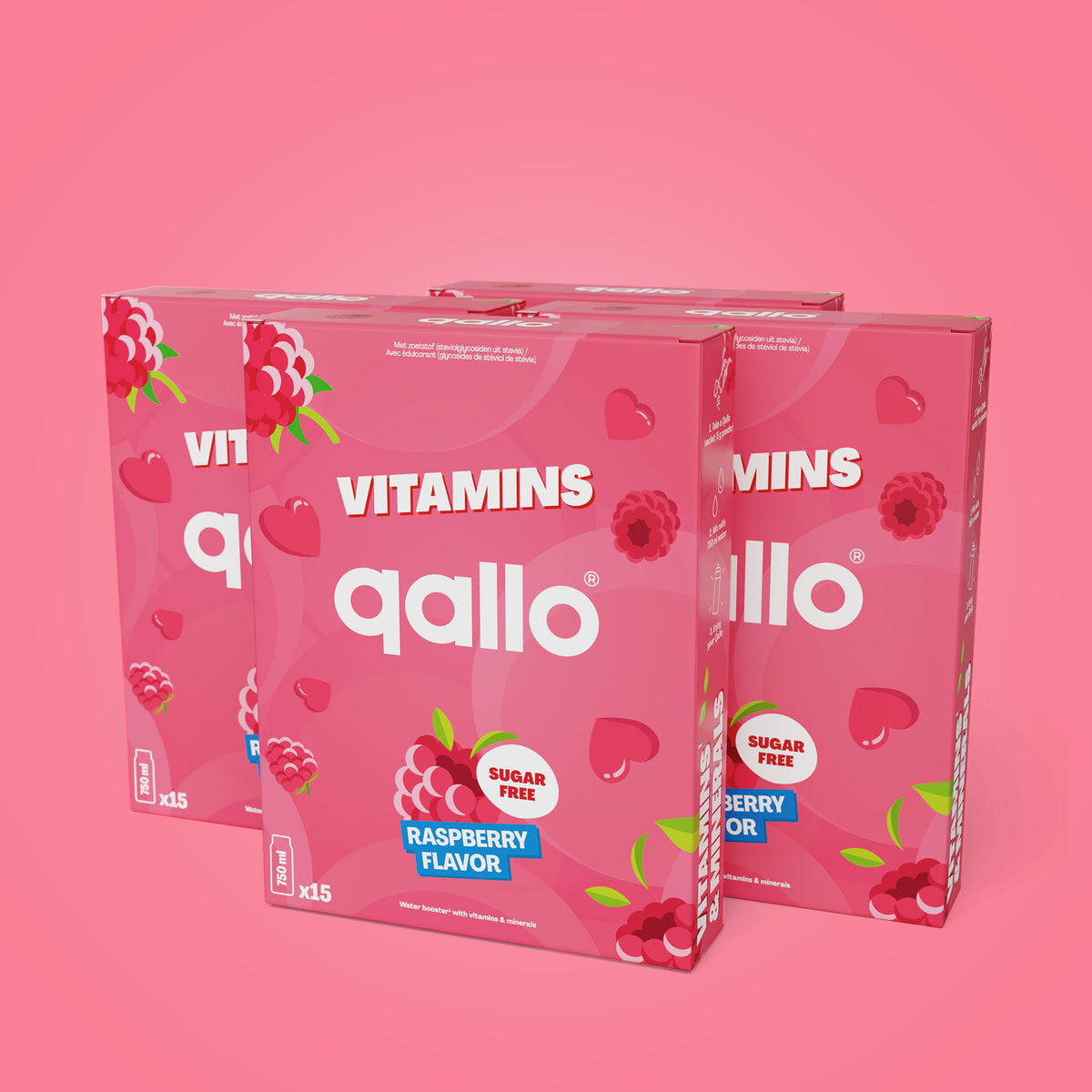 Qallo Vitamins Raspberry sachets, 4 boxes with 60 sachets in total