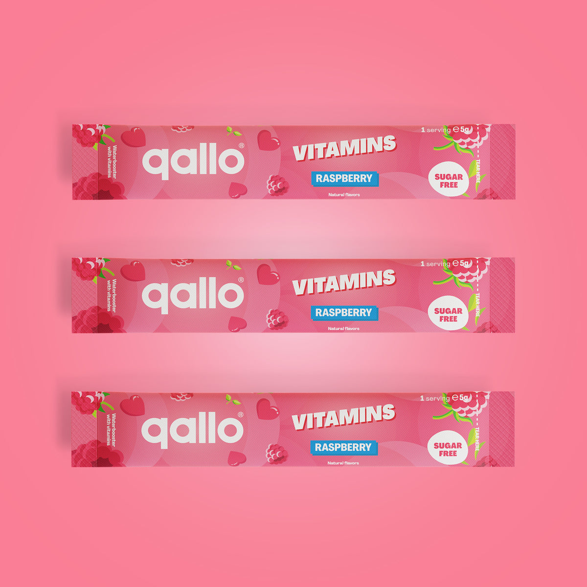 Qallo Vitamins Raspberry sachets, three sachets