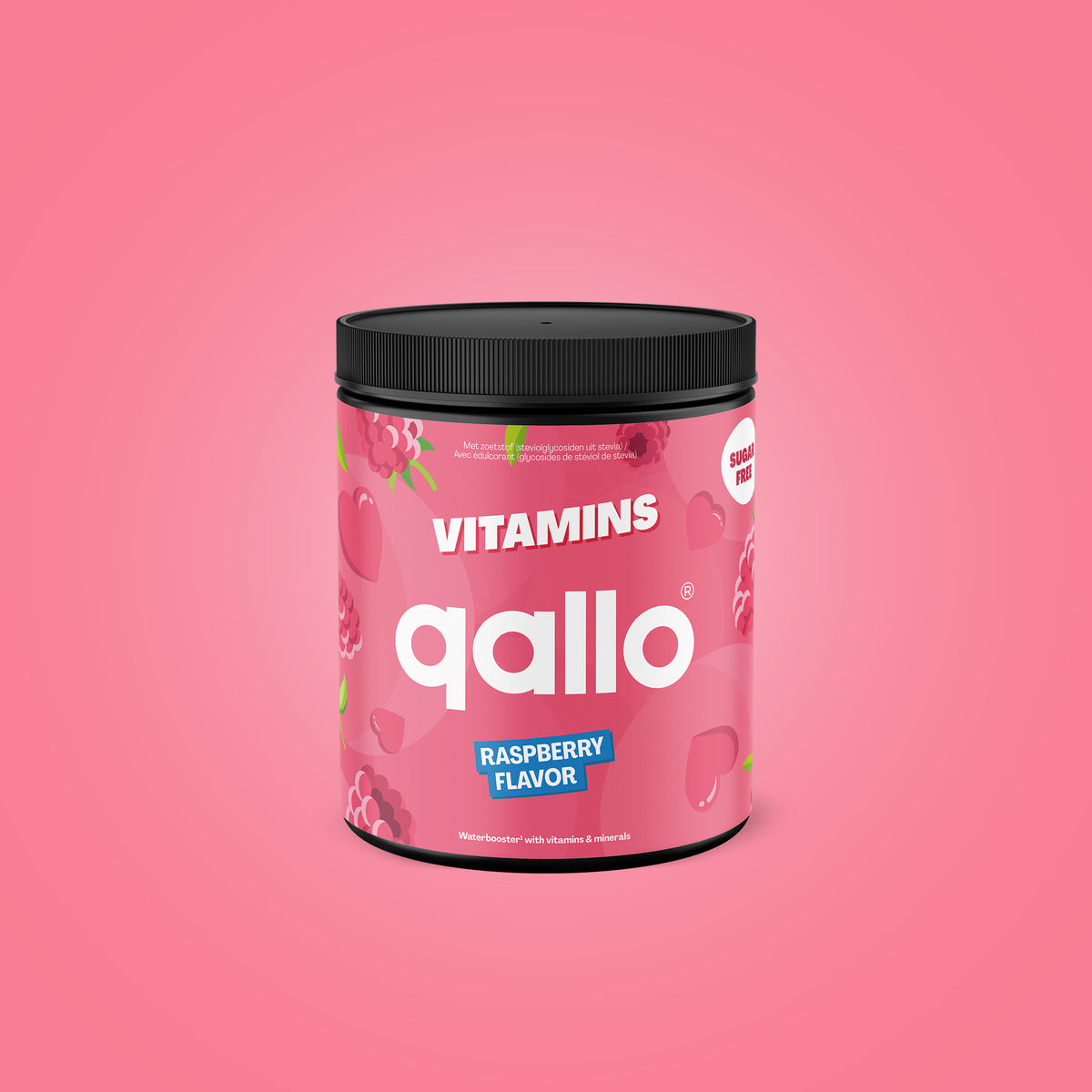 Qallo Vitamins Raspberry tub, 30 portions, front