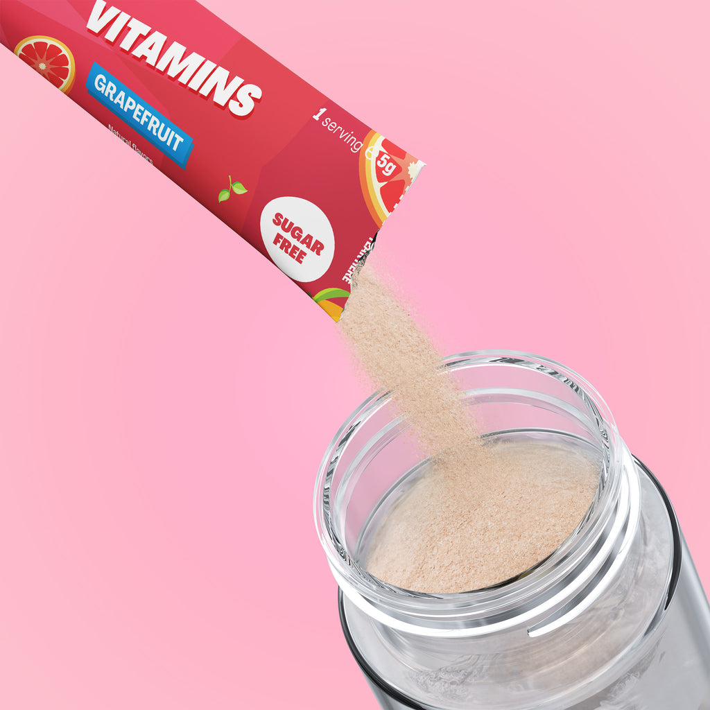 Qallo Vitamins Starter Pack: sachet poured into a bottle